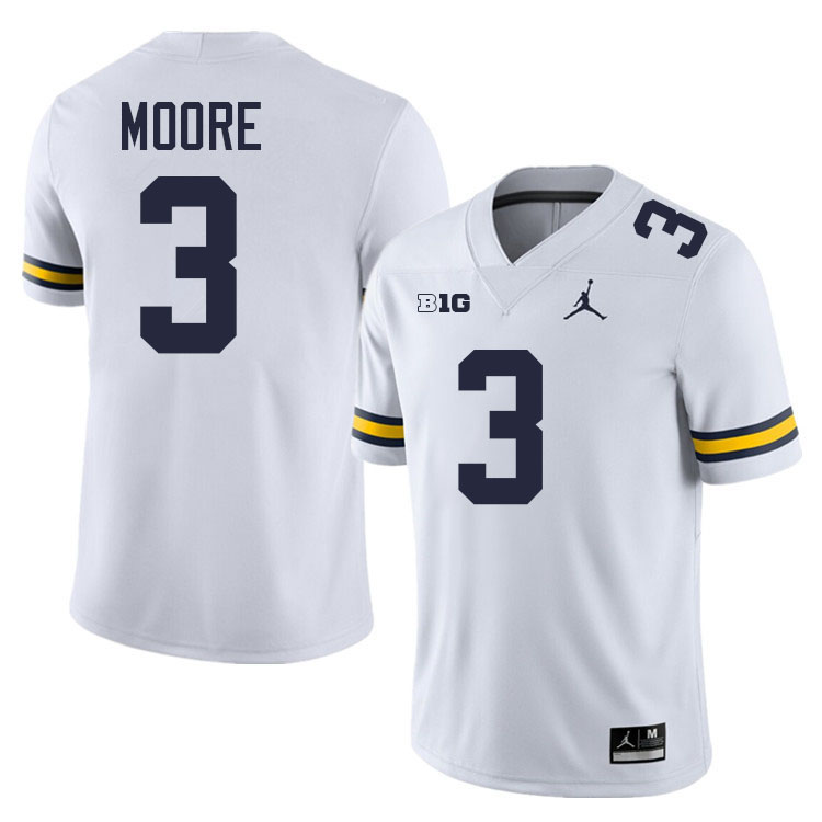 Fredrick Moore Michigan Jersey,Michigan Wolverines #3 Fredrick Moore Jersey Youth-White